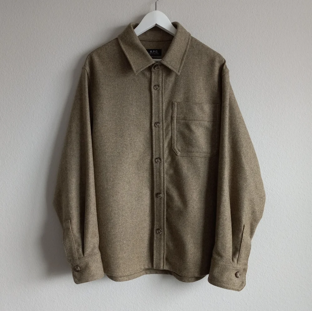 A.P.C. Men's Basile Wool Overshirt Shacket In Khaki Heather L - Picture 4 of 15